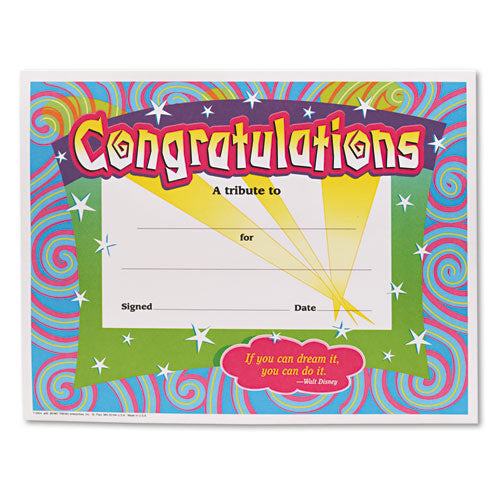 TREND® wholesale. TREND® Congratulations Certificates, 8-1-2 X 11, White Border, 30-pack. HSD Wholesale: Janitorial Supplies, Breakroom Supplies, Office Supplies.