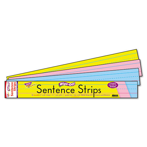 TREND® wholesale. TREND® Wipe-off Sentence Strips, 24 X 3, Blue-pink, 30-pack. HSD Wholesale: Janitorial Supplies, Breakroom Supplies, Office Supplies.