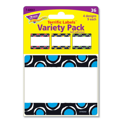 TREND® wholesale. TREND® Terrific Labels, 2 1-2 X 3, 4 Assorted Designs, 36 Labels. HSD Wholesale: Janitorial Supplies, Breakroom Supplies, Office Supplies.