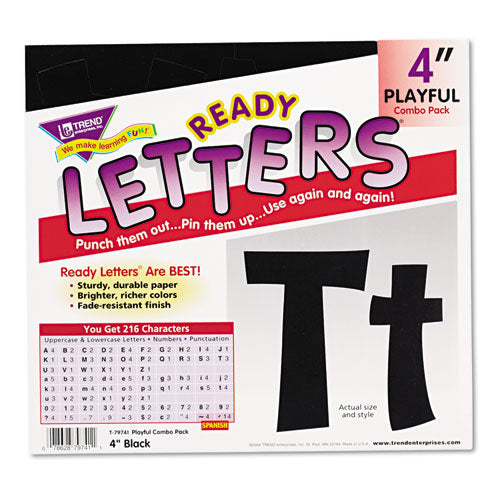 TREND® wholesale. TREND® Ready Letters Playful Combo Set, Black, 4"h, 216-set. HSD Wholesale: Janitorial Supplies, Breakroom Supplies, Office Supplies.