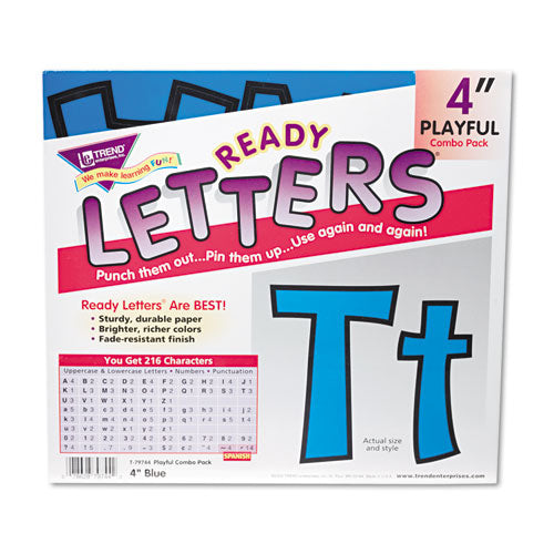 TREND® wholesale. TREND® Ready Letters Playful Combo Set, Blue, 4"h, 216-set. HSD Wholesale: Janitorial Supplies, Breakroom Supplies, Office Supplies.