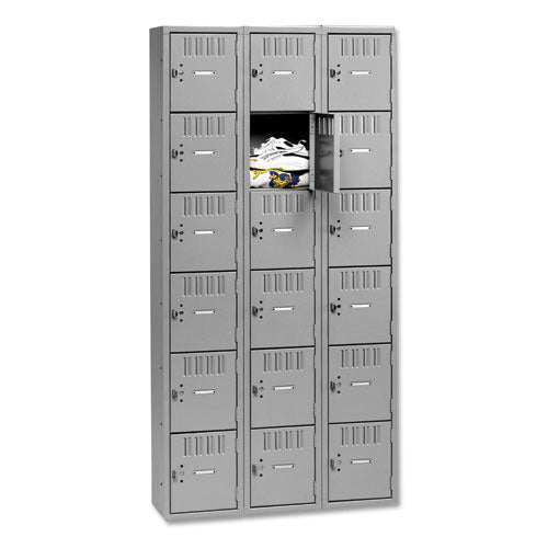 Tennsco wholesale. Box Compartments, Triple Stack, 36w X 18d X 72h, Medium Gray. HSD Wholesale: Janitorial Supplies, Breakroom Supplies, Office Supplies.