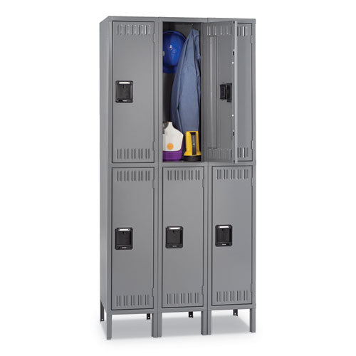 Tennsco wholesale. Double Tier Locker With Legs, Triple Stack, 36w X 18d X 78h, Medium Gray. HSD Wholesale: Janitorial Supplies, Breakroom Supplies, Office Supplies.