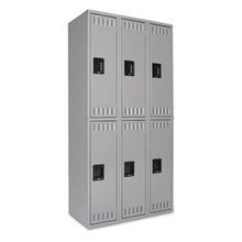 Load image into Gallery viewer, Tennsco wholesale. Double Tier Locker, Triple Stack, 36w X 18d X 72h, Medium Gray. HSD Wholesale: Janitorial Supplies, Breakroom Supplies, Office Supplies.