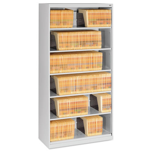 Tennsco wholesale. Open Fixed Six-shelf Lateral File, 36w X 16.5d X 75.25h, Light Gray. HSD Wholesale: Janitorial Supplies, Breakroom Supplies, Office Supplies.
