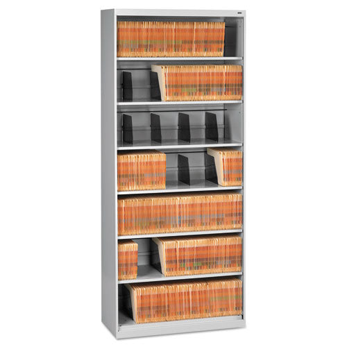 Tennsco wholesale. Open Fixed Seven-shelf Lateral File, 36w X 16.5d X 87h, Light Gray. HSD Wholesale: Janitorial Supplies, Breakroom Supplies, Office Supplies.