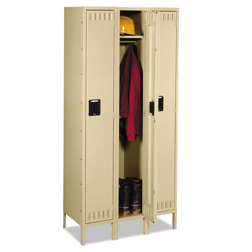 Tennsco wholesale. Single Tier Locker With Legs, Three Units, 36w X 18d X 78h, Sand. HSD Wholesale: Janitorial Supplies, Breakroom Supplies, Office Supplies.