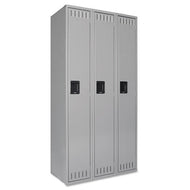 Tennsco wholesale. Single Tier Locker, Three Units, 36w X 18d X 72h, Medium Gray. HSD Wholesale: Janitorial Supplies, Breakroom Supplies, Office Supplies.