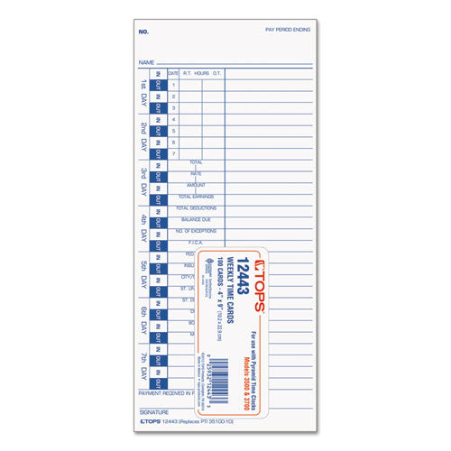 TOPS™ wholesale. TOPS Time Card For Pyramid, Weekly, 4 X 9, 100-pack. HSD Wholesale: Janitorial Supplies, Breakroom Supplies, Office Supplies.