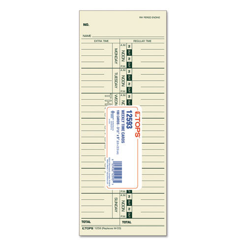 TOPS™ wholesale. TOPS Time Card For Acroprint-ibm-lathem-simplex, Weekly, 3.5 X 9, 100-pack. HSD Wholesale: Janitorial Supplies, Breakroom Supplies, Office Supplies.