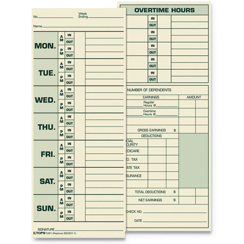 TOPS™ wholesale. TOPS Time Card For Pyramid Model 331-10, Weekly, Two-sided, 3 1-2 X 8 1-2, 500-box. HSD Wholesale: Janitorial Supplies, Breakroom Supplies, Office Supplies.