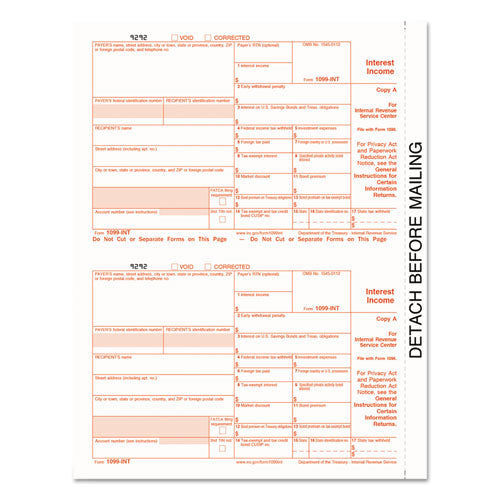 TOPS™ wholesale. TOPS 1099-int Tax Forms, 5-part, 5 1-2 X 8, Inkjet-laser, 24-pack. HSD Wholesale: Janitorial Supplies, Breakroom Supplies, Office Supplies.