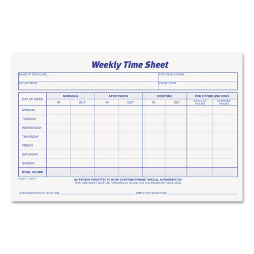 TOPS™ wholesale. TOPS Weekly Time Sheets, 5 1-2 X 8 1-2, 50-pad, 2-pack. HSD Wholesale: Janitorial Supplies, Breakroom Supplies, Office Supplies.