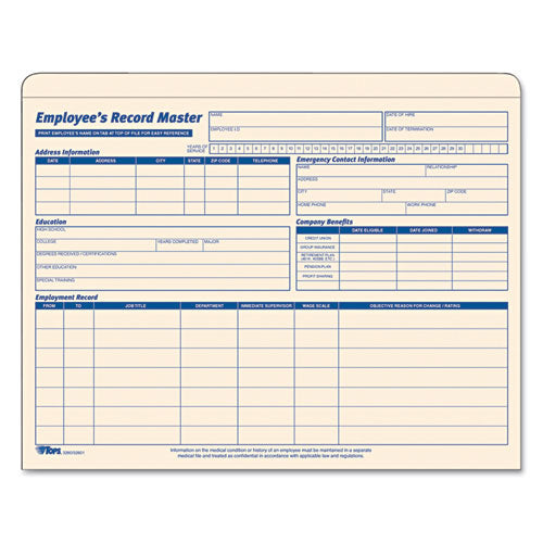 TOPS™ wholesale. TOPS Employee Record Master File Jacket, Straight Tab, Letter Size, Manila, 15-pack. HSD Wholesale: Janitorial Supplies, Breakroom Supplies, Office Supplies.