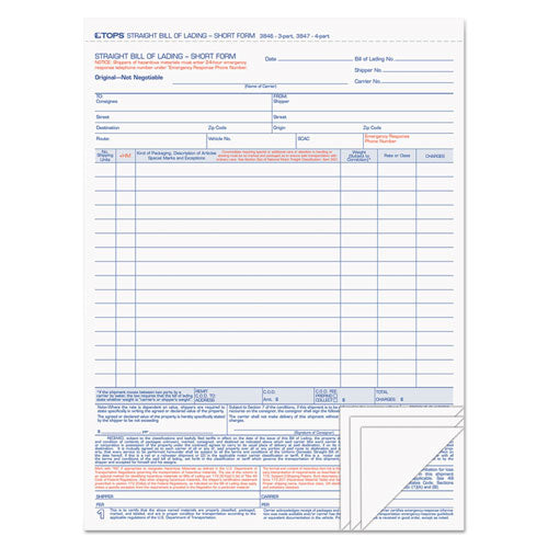 TOPS™ wholesale. TOPS Bill Of Lading,16-line, 8-1-2 X 11, Four-part Carbonless, 50 Forms. HSD Wholesale: Janitorial Supplies, Breakroom Supplies, Office Supplies.
