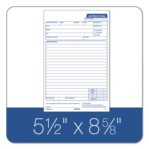 TOPS™ wholesale. TOPS Snap-off Job Work Order Form, 5 2-3" X 8 5-8", Three-part Carbonless, 50 Forms. HSD Wholesale: Janitorial Supplies, Breakroom Supplies, Office Supplies.