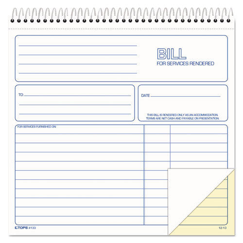 TOPS™ wholesale. TOPS Spiralbound Service Invoices, 8 1-2 X 7-3-4, Two-part Carbonless, 50 Sets-book. HSD Wholesale: Janitorial Supplies, Breakroom Supplies, Office Supplies.