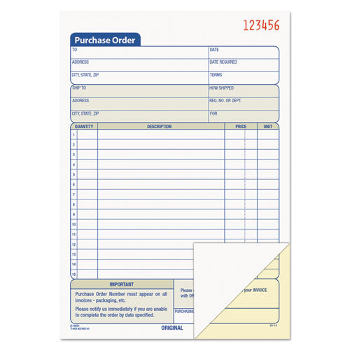 TOPS™ wholesale. TOPS Purchase Order Book, 5 9-16 X 8 7-16, Two-part Carbonless, 50 Sets-book. HSD Wholesale: Janitorial Supplies, Breakroom Supplies, Office Supplies.