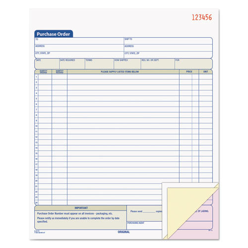 TOPS™ wholesale. TOPS Purchase Order Book, 8 3-8 X 10 3-16, Three-part Carbonless, 50 Sets-book. HSD Wholesale: Janitorial Supplies, Breakroom Supplies, Office Supplies.