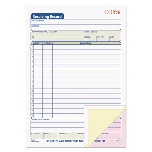 TOPS™ wholesale. TOPS Receiving Record Book, 5 9-16 X 7 15-16, Three-part Carbonless, 50 Sets-book. HSD Wholesale: Janitorial Supplies, Breakroom Supplies, Office Supplies.