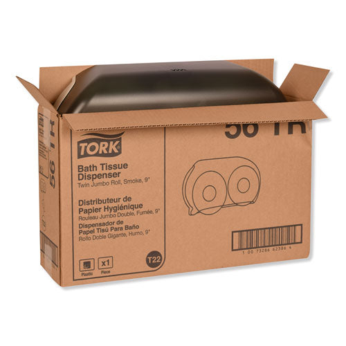 Tork® wholesale. TORK Twin Jumbo Roll Bath Tissue Dispenser, 19.29 X 5.51 X 11.83, Smoke-gray. HSD Wholesale: Janitorial Supplies, Breakroom Supplies, Office Supplies.