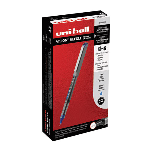 uni-ball® wholesale. UNIBALL Vision Needle Stick Roller Ball Pen, Fine 0.7mm, Blue Ink, Silver Barrel, Dozen. HSD Wholesale: Janitorial Supplies, Breakroom Supplies, Office Supplies.