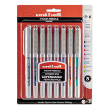 Load image into Gallery viewer, uni-ball® wholesale. UNIBALL Vision Needle Stick Roller Ball Pen, Fine 0.7mm, Assorted Ink, Silver Barrel, 8-set. HSD Wholesale: Janitorial Supplies, Breakroom Supplies, Office Supplies.