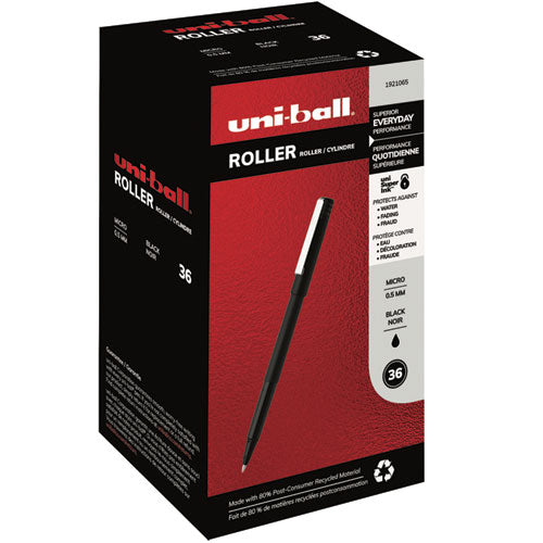 uni-ball® wholesale. UNIBALL Stick Roller Ball Pen, Micro 0.5mm, Black Ink, Black Matte Barrel, 36-pack. HSD Wholesale: Janitorial Supplies, Breakroom Supplies, Office Supplies.