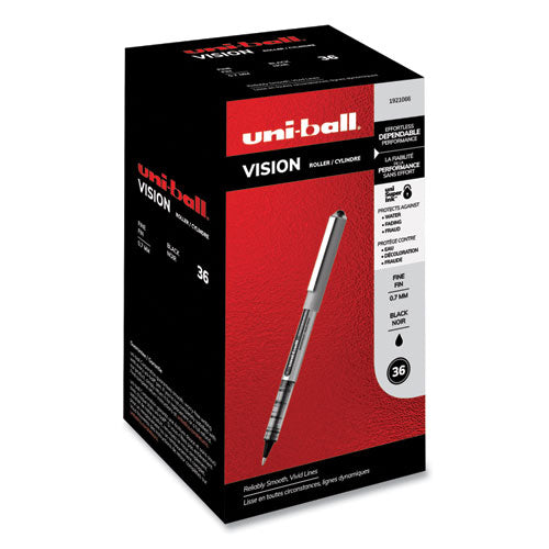 uni-ball® wholesale. UNIBALL Vision Stick Roller Ball Pen, Fine 0.7 Mm, Black Ink, Silver Barrel, 36-pack. HSD Wholesale: Janitorial Supplies, Breakroom Supplies, Office Supplies.