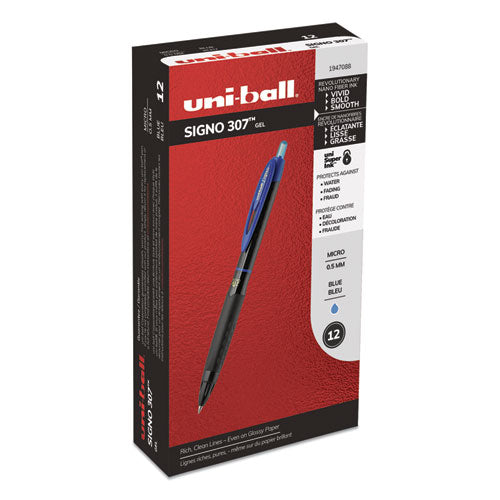 uni-ball® wholesale. UNIBALL 307 Retractable Gel Pen, Micro 0.5 Mm, Blue Ink, Black Barrel, Dozen. HSD Wholesale: Janitorial Supplies, Breakroom Supplies, Office Supplies.