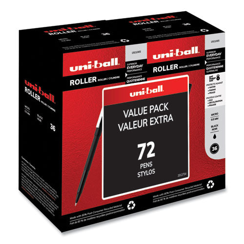 uni-ball® wholesale. UNIBALL Stick Roller Ball Pen, Micro 0.5mm, Black Ink-barrel, 72-pack. HSD Wholesale: Janitorial Supplies, Breakroom Supplies, Office Supplies.