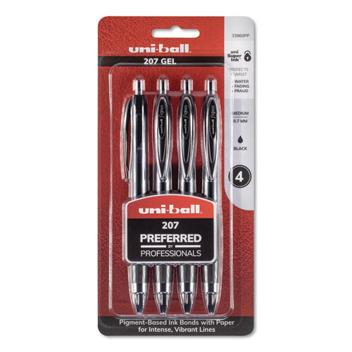 uni-ball® wholesale. UNIBALL Signo 207 Retractable Gel Pen, 0.7 Mm, Black Ink, Translucent Black Barrel, 4-pack. HSD Wholesale: Janitorial Supplies, Breakroom Supplies, Office Supplies.