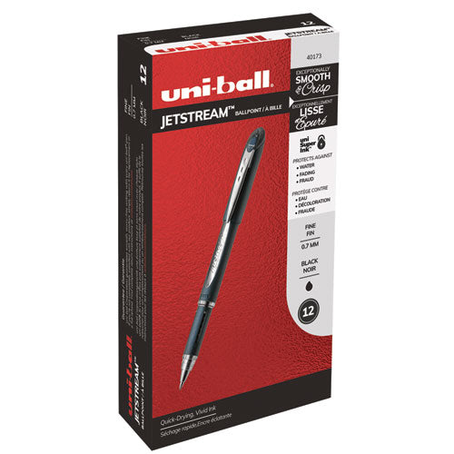 uni-ball® wholesale. UNIBALL Jetstream Stick Ballpoint Pen, Fine 0.7 Mm, Black Ink, Black Barrel. HSD Wholesale: Janitorial Supplies, Breakroom Supplies, Office Supplies.