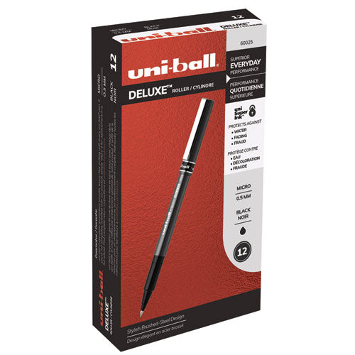 uni-ball® wholesale. UNIBALL Deluxe Stick Roller Ball Pen, Micro 0.5 Mm, Black Ink, Metallic Gray Barrel, Dozen. HSD Wholesale: Janitorial Supplies, Breakroom Supplies, Office Supplies.