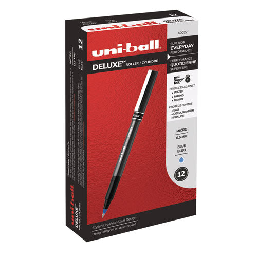 uni-ball® wholesale. UNIBALL Deluxe Stick Roller Ball Pen, Micro 0.5 Mm, Blue Ink, Metallic Gray Barrel, Dozen. HSD Wholesale: Janitorial Supplies, Breakroom Supplies, Office Supplies.