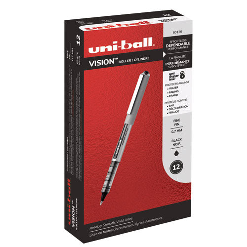 uni-ball® wholesale. UNIBALL Vision Stick Roller Ball Pen, Fine 0.7 Mm, Black Ink, Black-gray Barrel, Dozen. HSD Wholesale: Janitorial Supplies, Breakroom Supplies, Office Supplies.