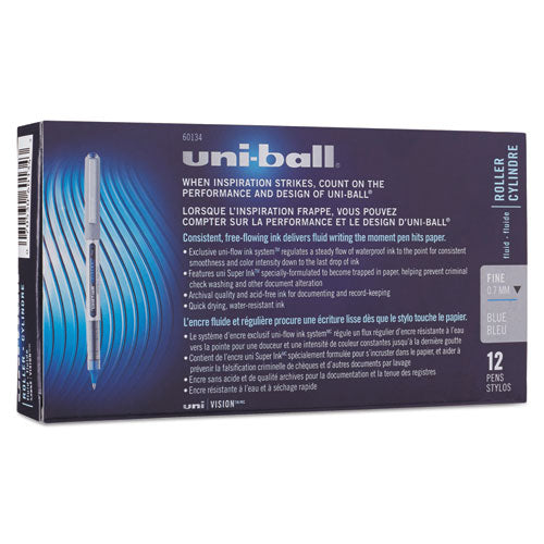 uni-ball® wholesale. UNIBALL Vision Stick Roller Ball Pen, Fine 0.7 Mm, Blue Ink, Blue-gray Barrel, Dozen. HSD Wholesale: Janitorial Supplies, Breakroom Supplies, Office Supplies.