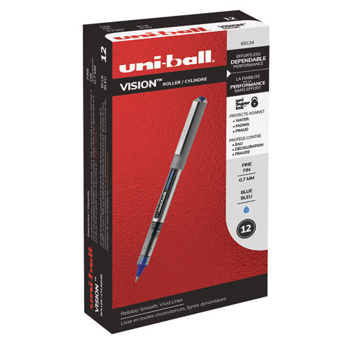 uni-ball® wholesale. UNIBALL Vision Stick Roller Ball Pen, Fine 0.7 Mm, Blue Ink, Blue-gray Barrel, Dozen. HSD Wholesale: Janitorial Supplies, Breakroom Supplies, Office Supplies.