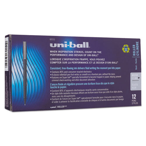 uni-ball® wholesale. UNIBALL Stick Roller Ball Pen, Micro 0.5 Mm, Black Ink, Black Matte Barrel, Dozen. HSD Wholesale: Janitorial Supplies, Breakroom Supplies, Office Supplies.