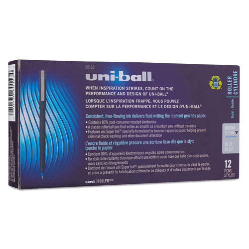 uni-ball® wholesale. UNIBALL Stick Roller Ball Pen, Micro 0.5mm, Blue Ink, Black Matte Barrel, Dozen. HSD Wholesale: Janitorial Supplies, Breakroom Supplies, Office Supplies.