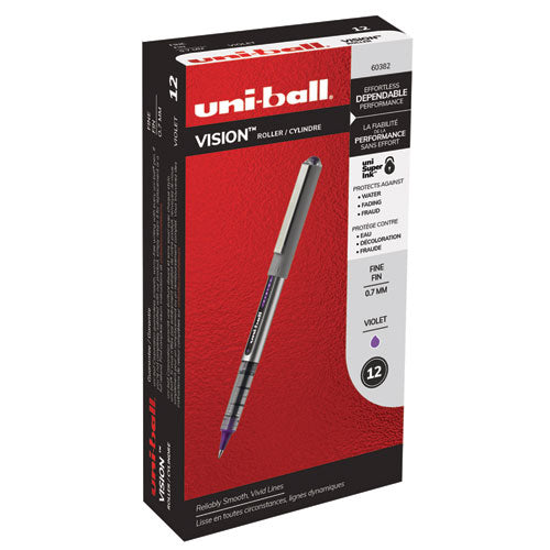 uni-ball® wholesale. UNIBALL Vision Stick Roller Ball Pen, Fine 0.7 Mm, Majestic Purple Ink, Gray Barrel, Dozen. HSD Wholesale: Janitorial Supplies, Breakroom Supplies, Office Supplies.