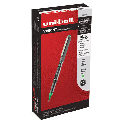 uni-ball® wholesale. UNIBALL Vision Stick Roller Ball Pen, Fine 0.7 Mm, Evergreen Ink, Gray Barrel, Dozen. HSD Wholesale: Janitorial Supplies, Breakroom Supplies, Office Supplies.