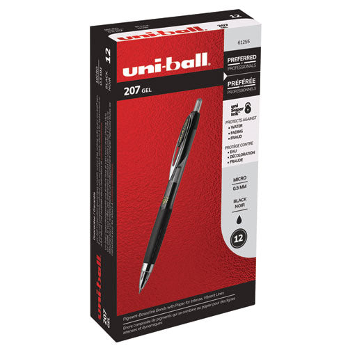 uni-ball® wholesale. UNIBALL Signo 207 Retractable Gel Pen, Micro 0.5 Mm, Black Ink, Smoke-black Barrel, Dozen. HSD Wholesale: Janitorial Supplies, Breakroom Supplies, Office Supplies.