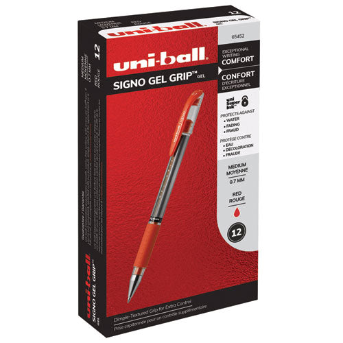 uni-ball® wholesale. UNIBALL Signo Grip Stick Gel Pen, Medium 0.7mm, Red Ink, Silver-red Barrel, Dozen. HSD Wholesale: Janitorial Supplies, Breakroom Supplies, Office Supplies.
