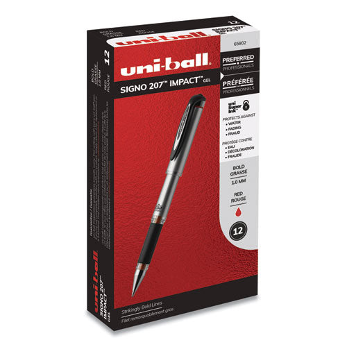 uni-ball® wholesale. UNIBALL 207 Impact Stick Gel Pen, Bold 1mm, Red Ink, Black Barrel. HSD Wholesale: Janitorial Supplies, Breakroom Supplies, Office Supplies.