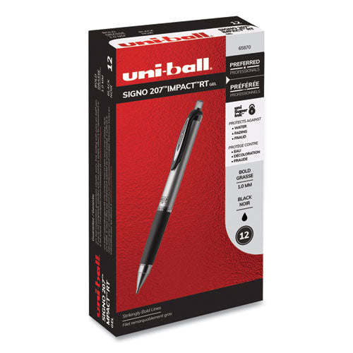 uni-ball® wholesale. UNIBALL 207 Impact Retractable Gel Pen, Bold 1mm, Black Ink, Black Barrel. HSD Wholesale: Janitorial Supplies, Breakroom Supplies, Office Supplies.