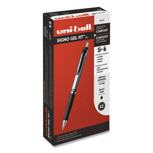 uni-ball® wholesale. UNIBALL Signo Retractable Gel Pen, 0.7mm, Black Ink, Black-metallic Barrel, Dozen. HSD Wholesale: Janitorial Supplies, Breakroom Supplies, Office Supplies.