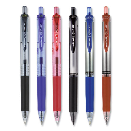 uni-ball® wholesale. UNIBALL Signo Retractable Gel Pen, 0.7mm, Blue Ink, Blue-metallic Barrel, Dozen. HSD Wholesale: Janitorial Supplies, Breakroom Supplies, Office Supplies.