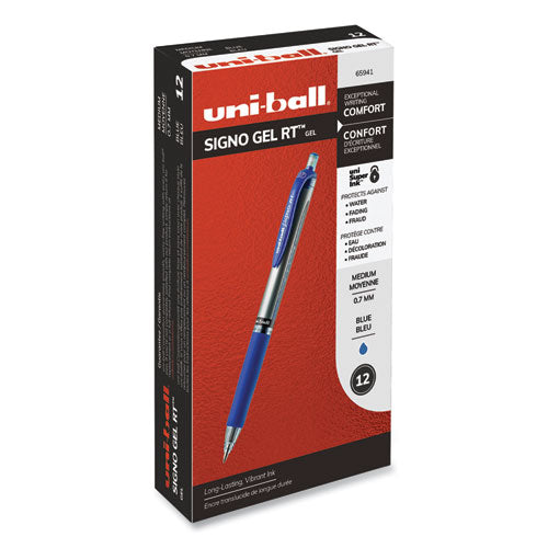 uni-ball® wholesale. UNIBALL Signo Retractable Gel Pen, 0.7mm, Blue Ink, Blue-metallic Barrel, Dozen. HSD Wholesale: Janitorial Supplies, Breakroom Supplies, Office Supplies.