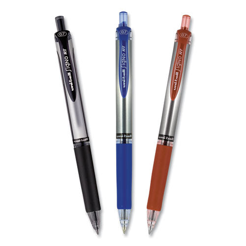 uni-ball® wholesale. UNIBALL Signo Retractable Gel Pen, 0.7mm, Red Ink, Red-metallic Barrel, Dozen. HSD Wholesale: Janitorial Supplies, Breakroom Supplies, Office Supplies.